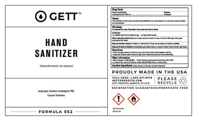 Gett Brand 128fl Oz (Gett Clean Sanitizerlabels Forprint 052single)